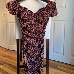 Coral ruched off-the-shoulder mini dress with black detailing/Make an offer! 💫